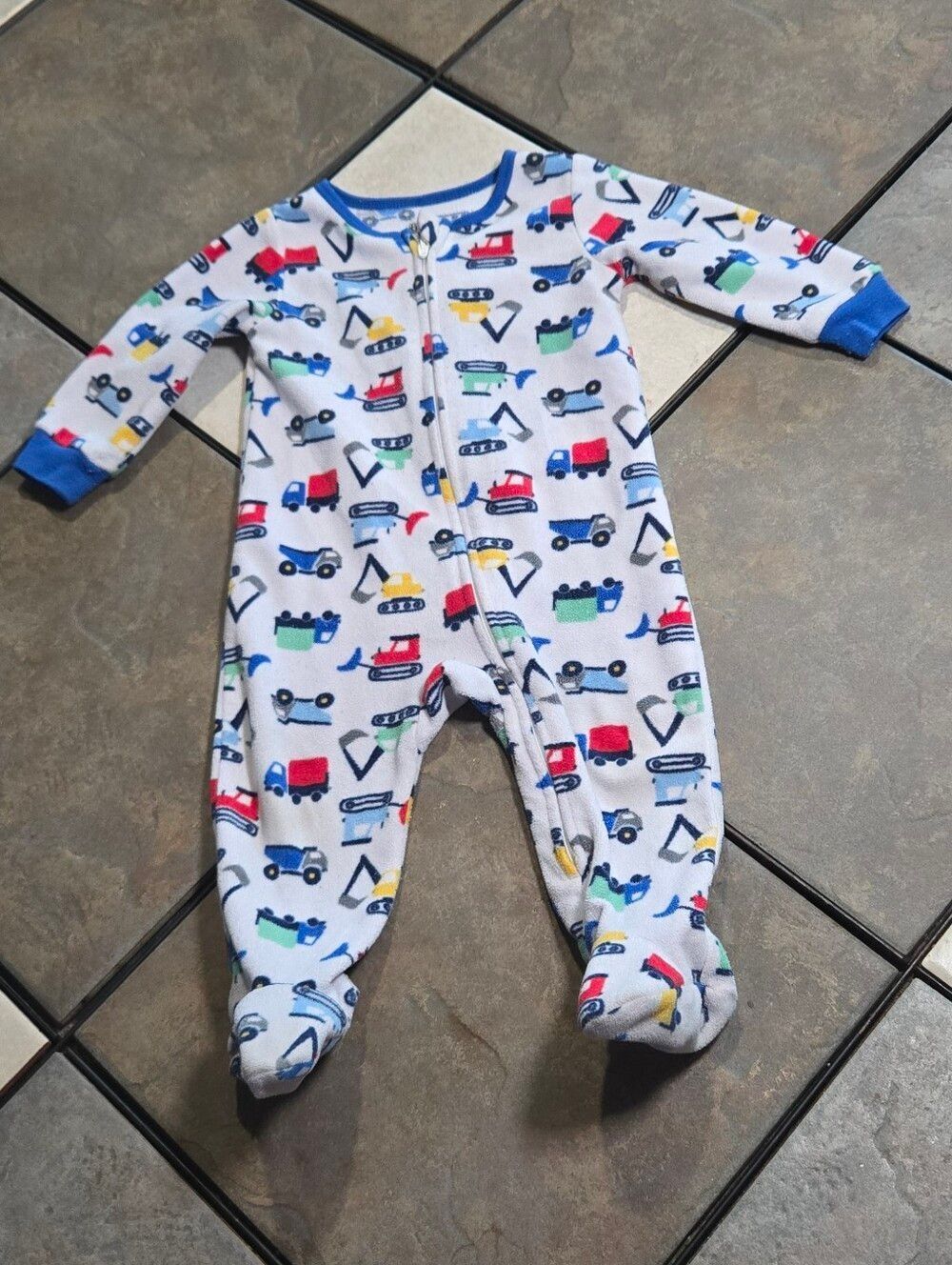 Kids Headquarters Construction Truck Footed Pajamas 9M Fleece Sleeper Baby Boy